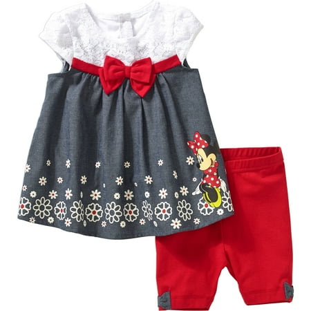 Minnie Mouse Newborn Baby Girl Bow Detail Tunic and Bike Short Outfit Set