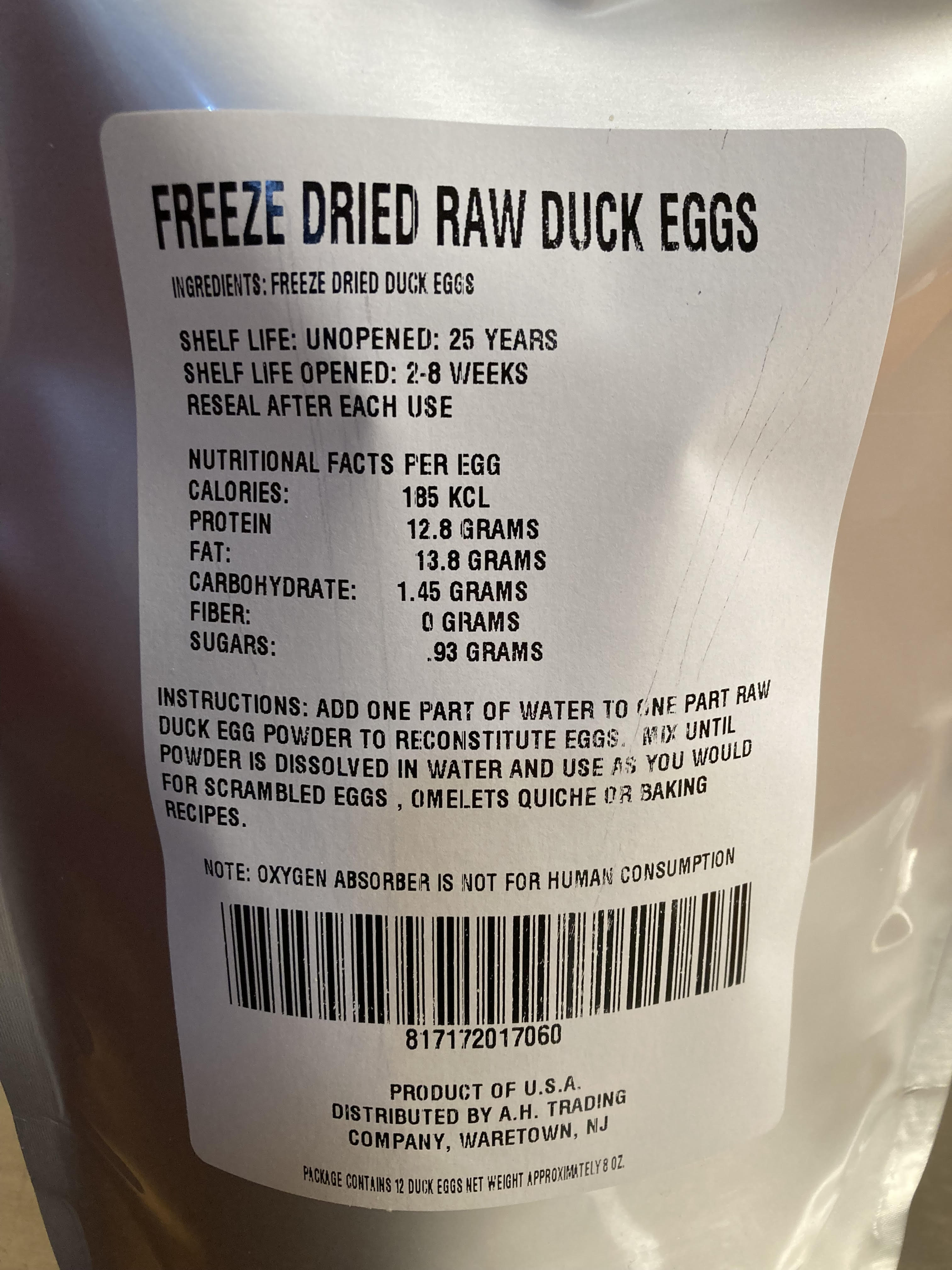 12 Freeze Dried Duck Eggs approximately 8 oz