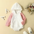 thumbnail image 5 of CAIVO Baby Boy Girl Fall Clothes Oversized Hooded Pullover Sweatshirt O-Neck Romper Color Block Long Sleeve Bodysuit Onesie Lovely Toddler Child Daily Wear, 5 of 8
