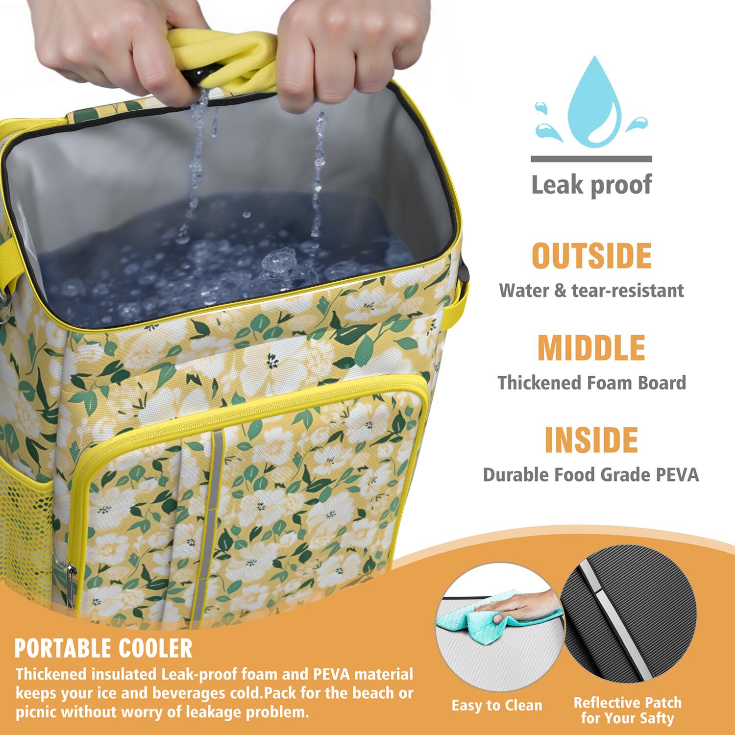 Travel Cooler Bag - Pioneer Flower Floral Print Pattern Camping Beer Cooler Backpack with Bottle Opener- Waterproof Insulated Picnic Backpacks - Cooler Bag for Beach