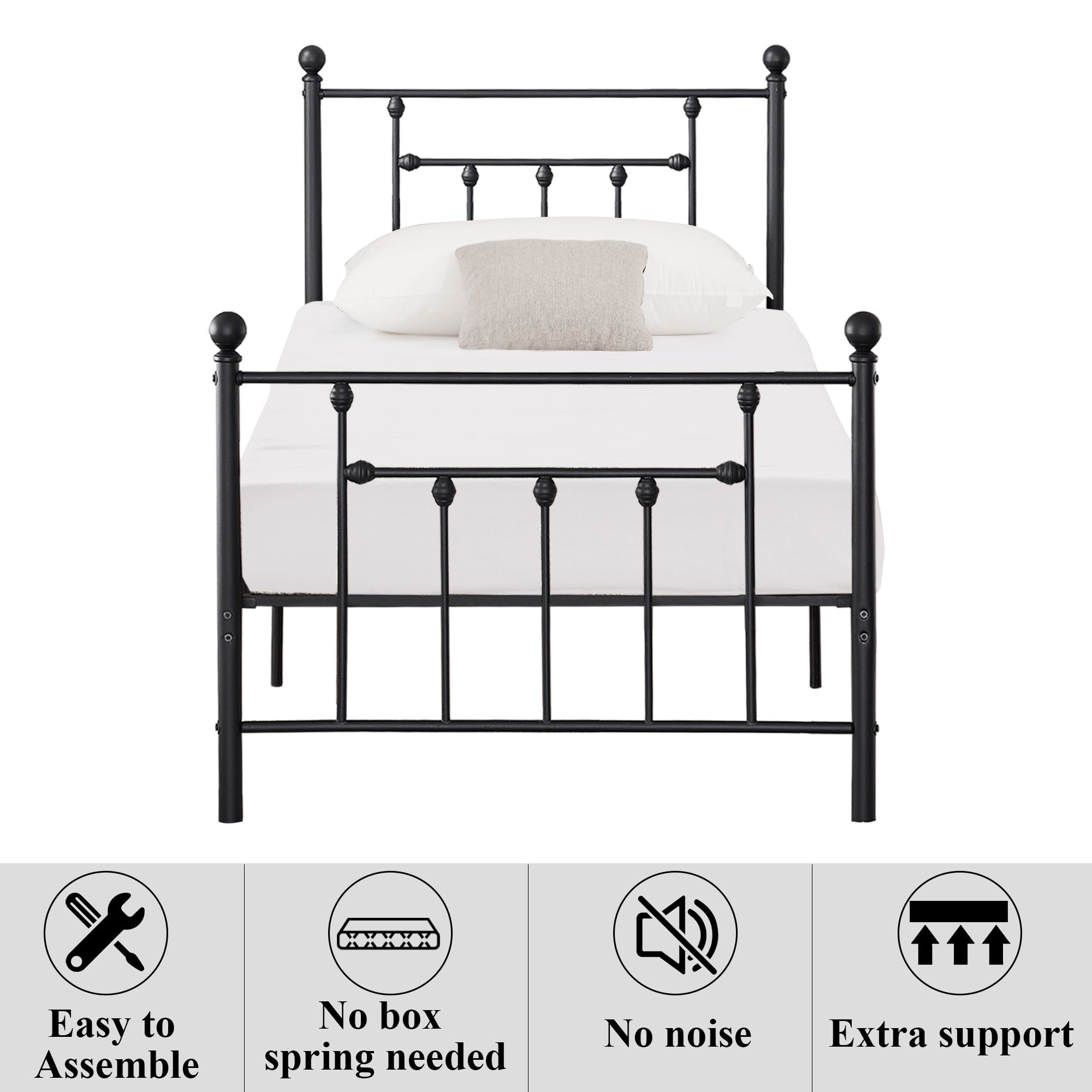 VECELO Twin Size Metal Bed Frame with Headboard & Footboard, Heavy Duty Platform Bed Frame with Steel Slats Support and Mattress Stoppers, No Box Spring Needed, Easy Assembly, Noise-Free, Black