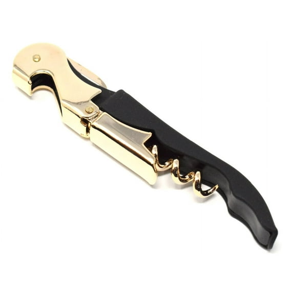 Gold & Black Soft Velvet Touch Waiters Double Hinge Corkscrew Wine Bottle Opener