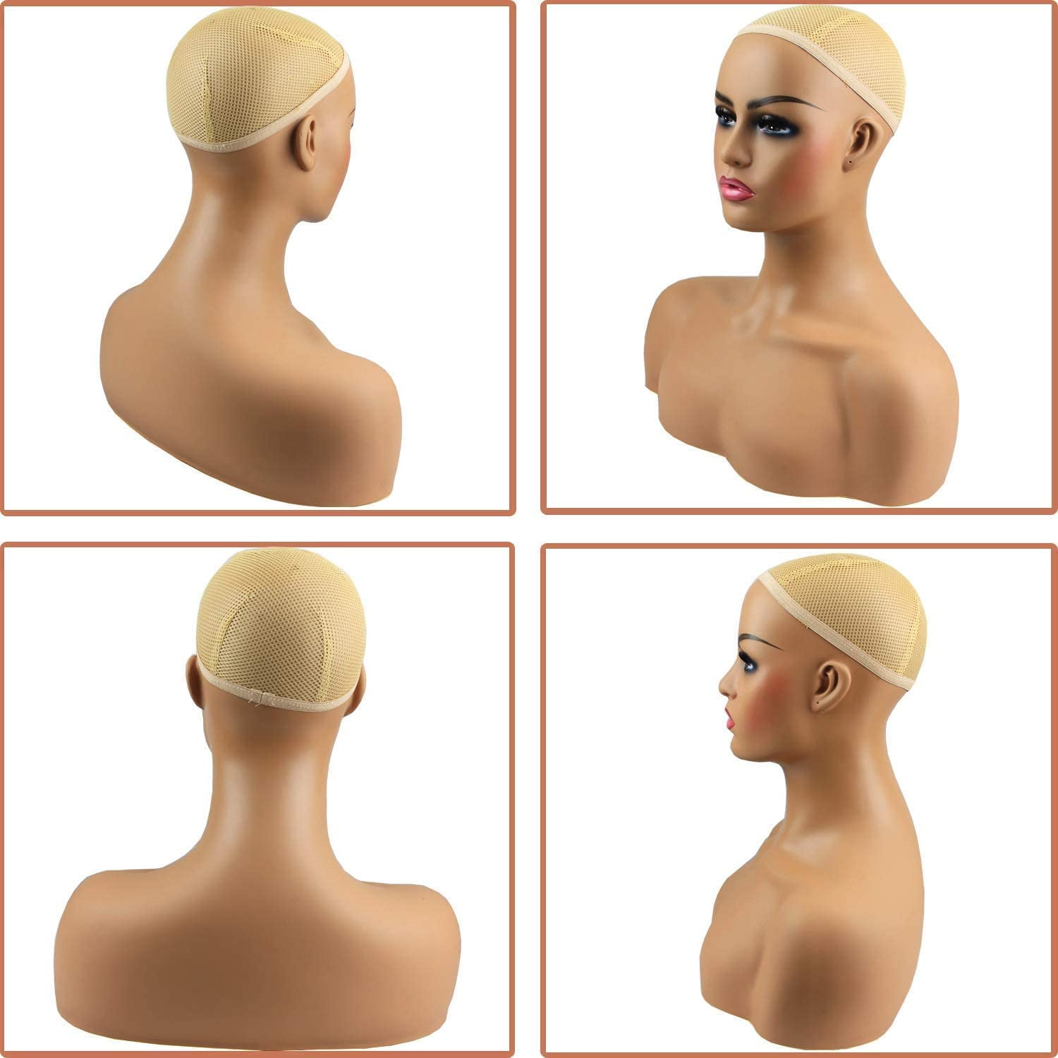 JINGFA PVC Mannequin Head With Shoulders Artificial Eyeball Models  Realistic Mannequin With Bust Heads For Hat,Wigs,Sunglasses,Jewerly  Displaying