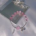 thumbnail image 3 of Pulsera de mujer con piedra de ojo de gato de imitación, pulsera sencilla con forma de corazón y campana para la mejor amiga de la pareja, 3 of 5