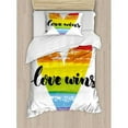thumbnail image 3 of Pride Duvet Cover Set King Size, Hand Lettering on Watercolor Artistic Heart Symbol of Gay Marriage Inspirational, Decorative 3 Piece Bedding Set with 2 Pillow Shams, Multicolor, by Ambesonne, 3 of 3