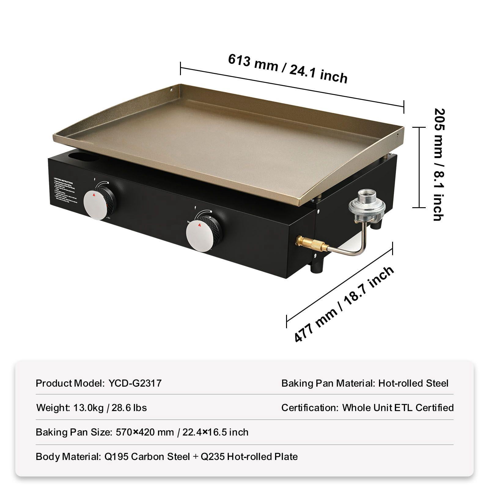 Commercial 22.4 Inch Heavy Duty Manual Flat Frying Pan with Non Stick Cooking Plate H Type Burner 13000 BTU Portable Restaurant Gas Oven