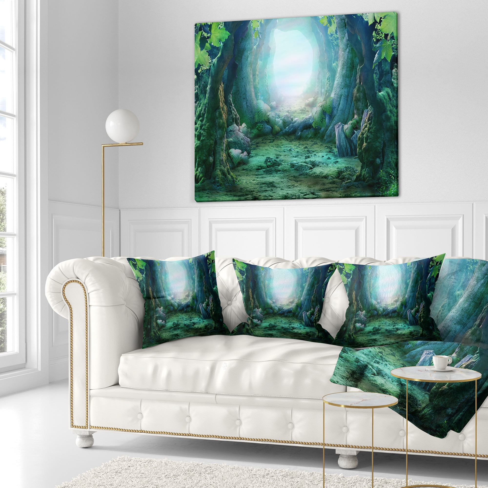 Designart Romantic Blue Forest View - Landscape Photo Throw Pillow - 18x18