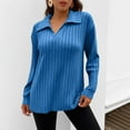 thumbnail image 2 of Women's Collared Long Sleeve Tops Loose Ribbed Knit Tees Basic Pullover Top (Blue XXL), 2 of 5