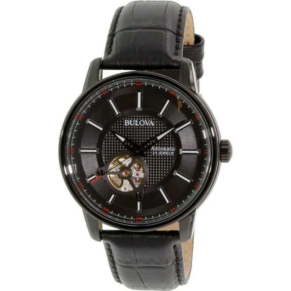 Bulova Men's Automatic Black Leather Strap Watch - 98A139