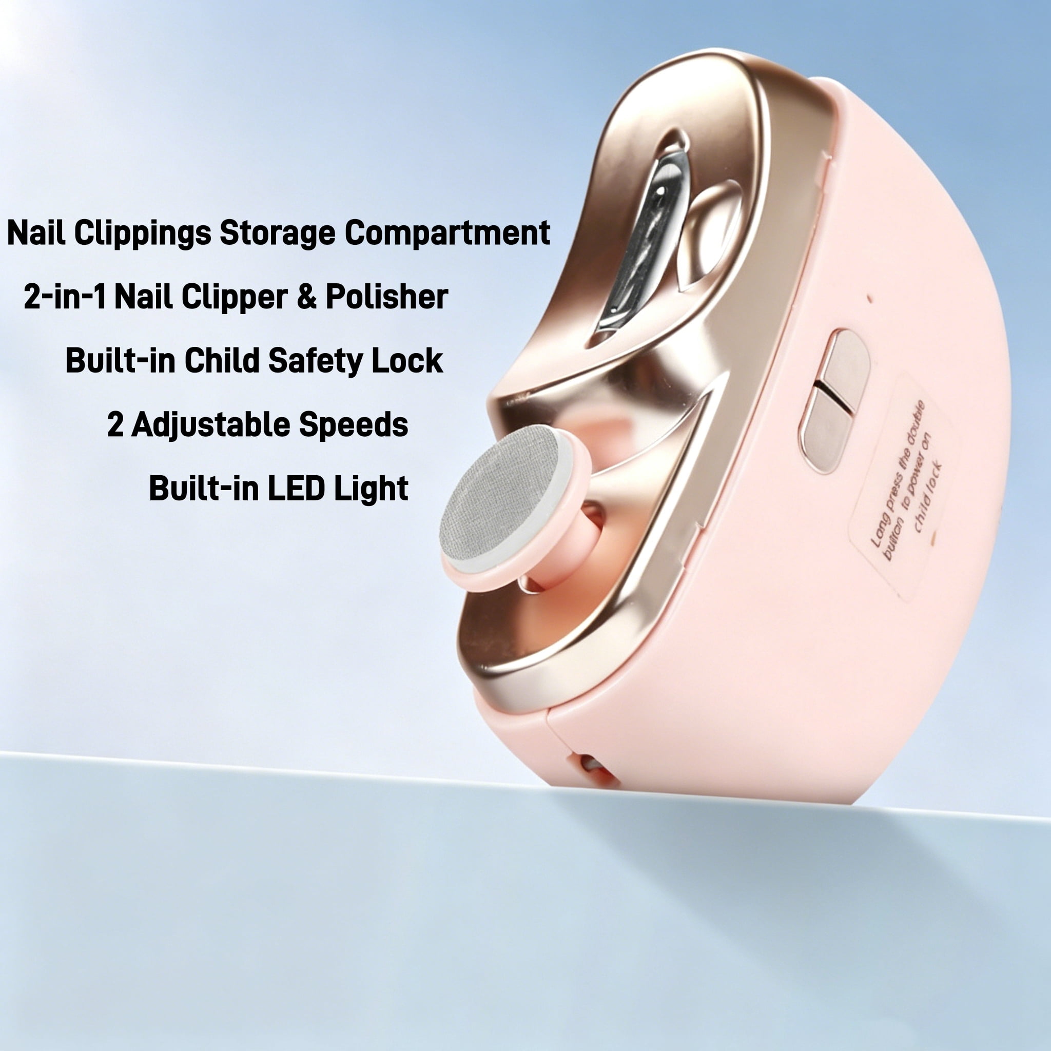 Unbranded 1 pack 2-Speed Rechargeable Electric Nail Clipper with LED Light & Clipping Storage, ABS Plastic All-Age Manicure Tool for Baby, Kids, Adults & Seniors, Pink