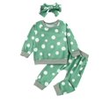 thumbnail image 3 of Swuxness Girls' Long Sleeve Home Two Piece Sets, Kids Fall Casual Long Pants Sets, Toddler Print Round Neck Loungewear Headband Outfit for Boys and Girls Green, 4-5 Years, 3 of 5
