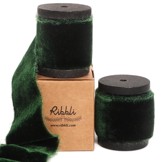 Cinta de terciopelo Ribbli de 3 metros, color verde bosque, 3,8 cm de ancho