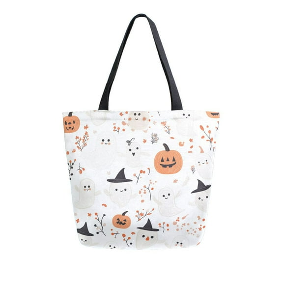 FORMRS Womens Canvas Tote Bag with Zipper Inner Pocket Shoulder Handbag, Ghost Design