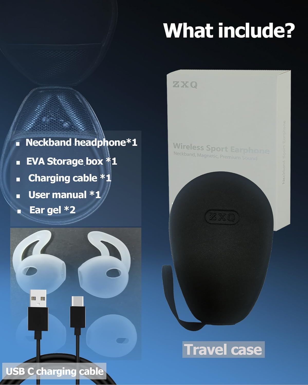 Bluetooth Neckband Headphones 100 Hours Long Playtime,Around The Neck Bluetooth Earbuds with Microphone,Waterproof Sport Earphone,Over The Neck Headset with Storage Case