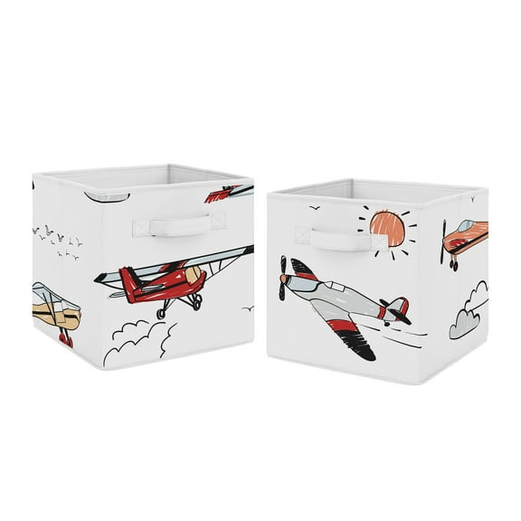 Vintage Airplane Red and Blue Fabric Storage Bin (Set of 2) by Sweet Jojo Designs