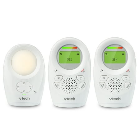 VTech DM1211-2 Enhanced Range Digital Audio Baby Monitor with Night Light, 2 Parent Units, Silver and