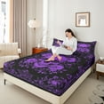 thumbnail image 4 of jejeloiu Rustic Flowers Twin Sheet Sets,Gothic Skeleton Twin Fitted Sheet,Purple Black Flat Sheet For Boys Kids,Ultra Soft Home Decor,3 Pieces, 4 of 7