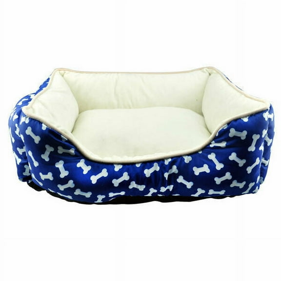Dog Beds Cuddler Sherpa Bumper Choose Red Plaid Blue Bones or Arrow Print 20" (Blue Bones)