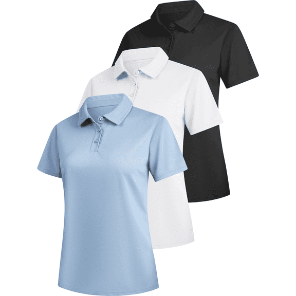 TELALEO 3 Pack Women's Polo Shirts, Moisture Wicking Golf Shirts for Women, Quick Dry Short Sleeve Collared Work Polo Tops for Casual, Office, Sports ,Size L