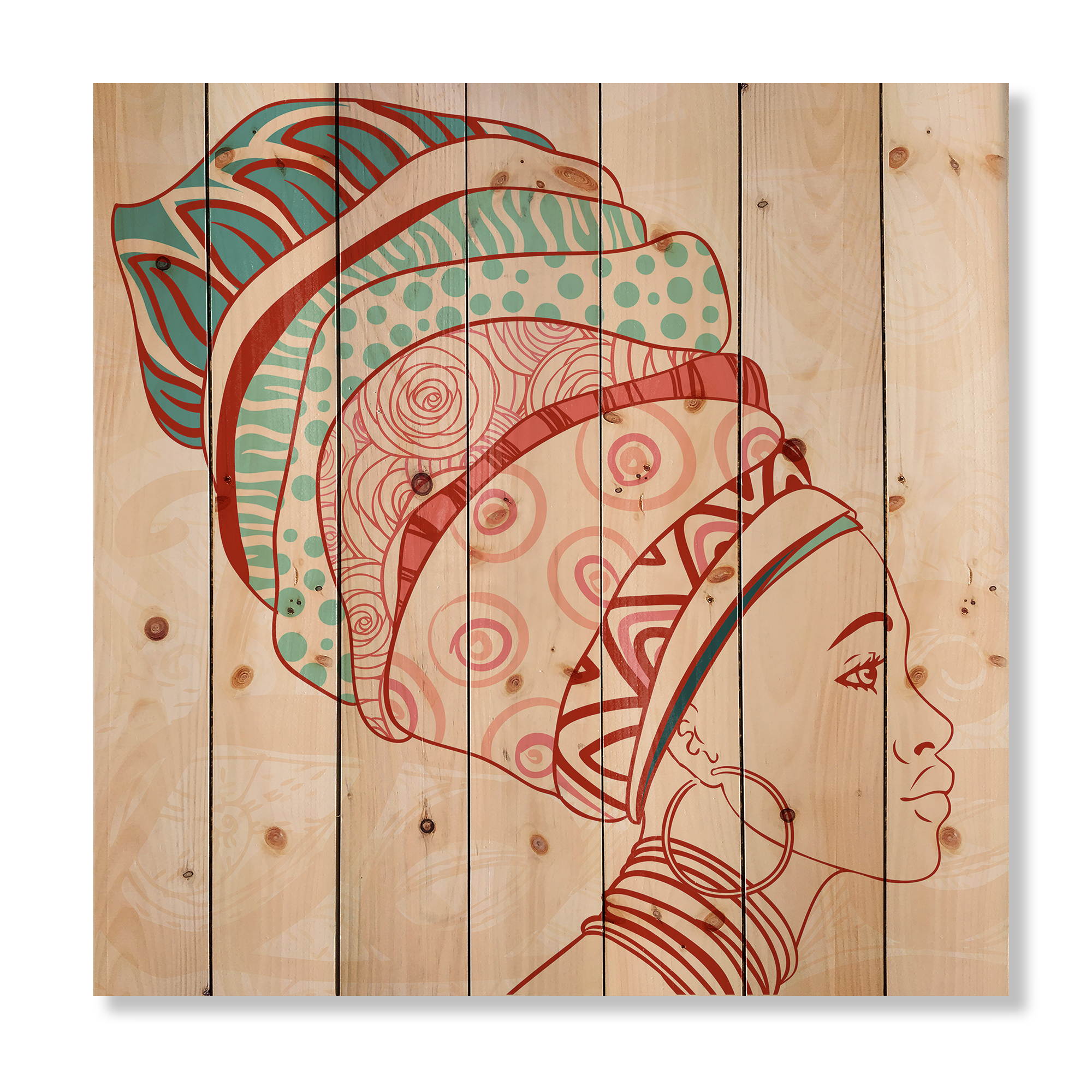 Designart 'African American Woman Portrait with Turban II' Modern Print on Natural Pine Wood