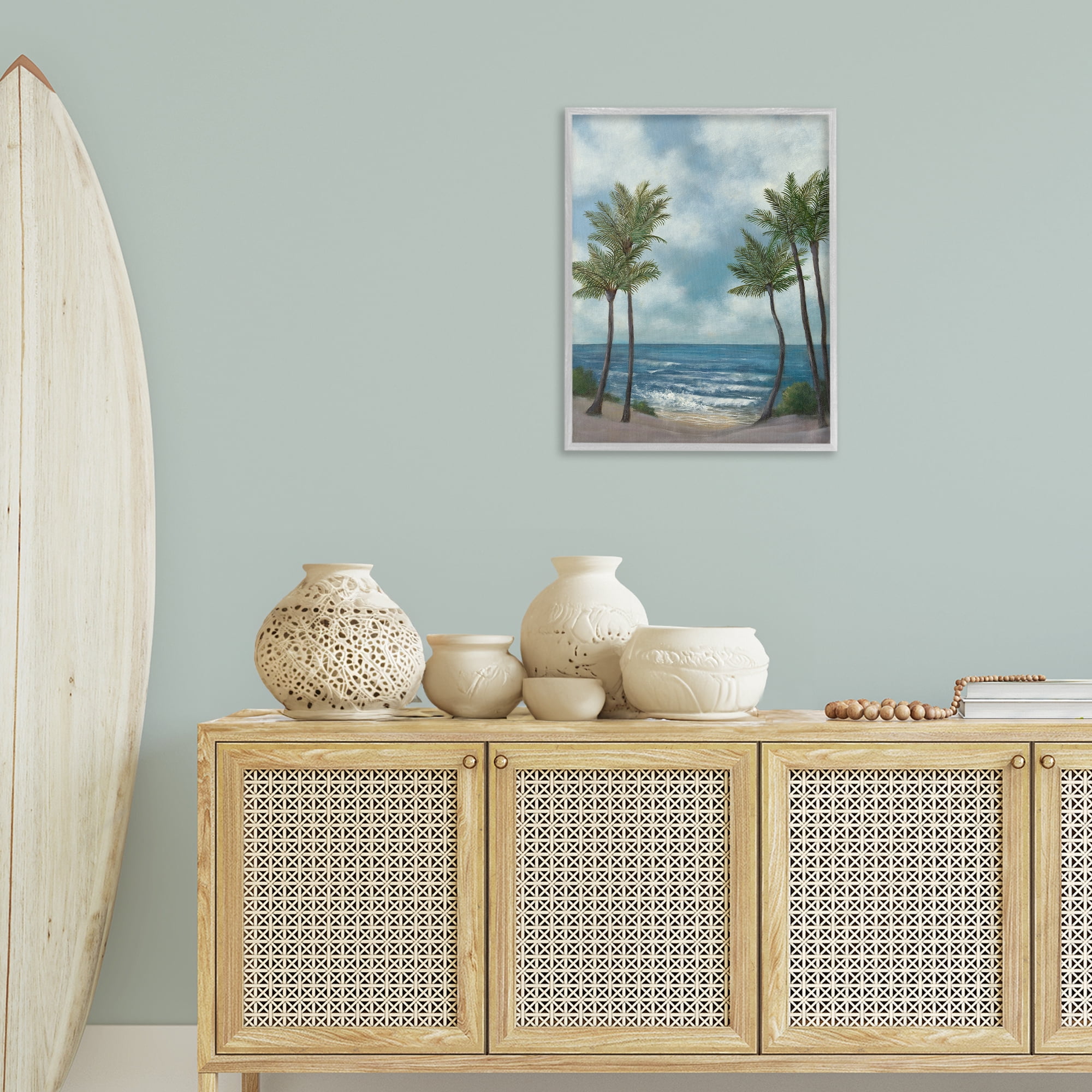 Stupell Industries Tropical Breaking Waves Landscape Painting Gray Framed Art Print Wall Art, 24 x 30