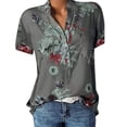 thumbnail image 2 of Blusa de gasa para mujer, cuello en V, manga corta, blusas con estampado floral, 2 of 5