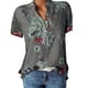 thumbnail image 2 of Blusa de gasa para mujer, cuello en V, manga corta, blusas con estampado floral, 2 of 5