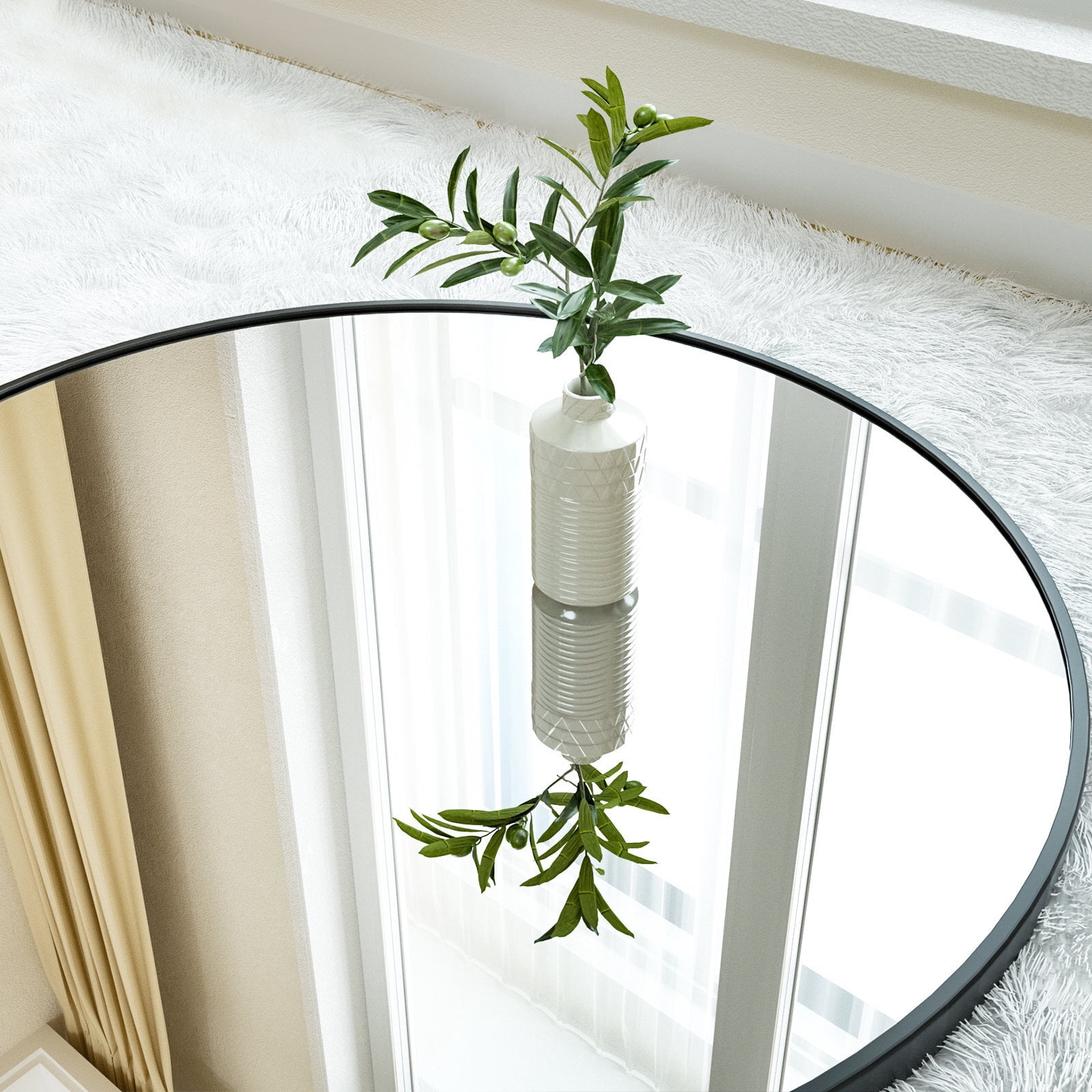 Mirstory 24.5" Round Wall Mirror Bathroom Mirror Wall Mounted Mirror with Aluminum Alloy Frame, Black