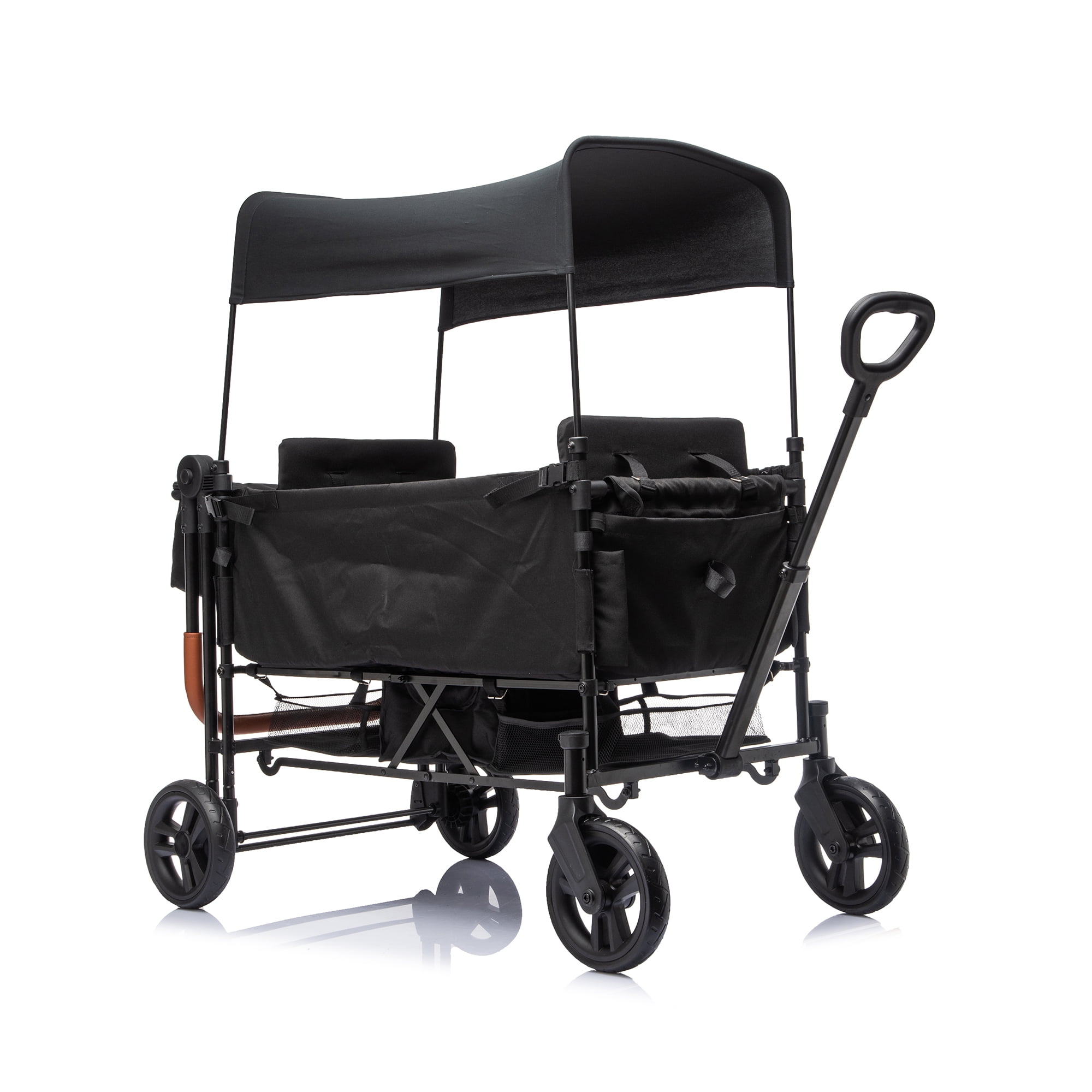 sluting Wagon Stroller with Adjustable Height Push Pull Handle, Detachable Movable Canopy, Black 97L Large Capacity for Daily Walks,Camping&Grocery Runs