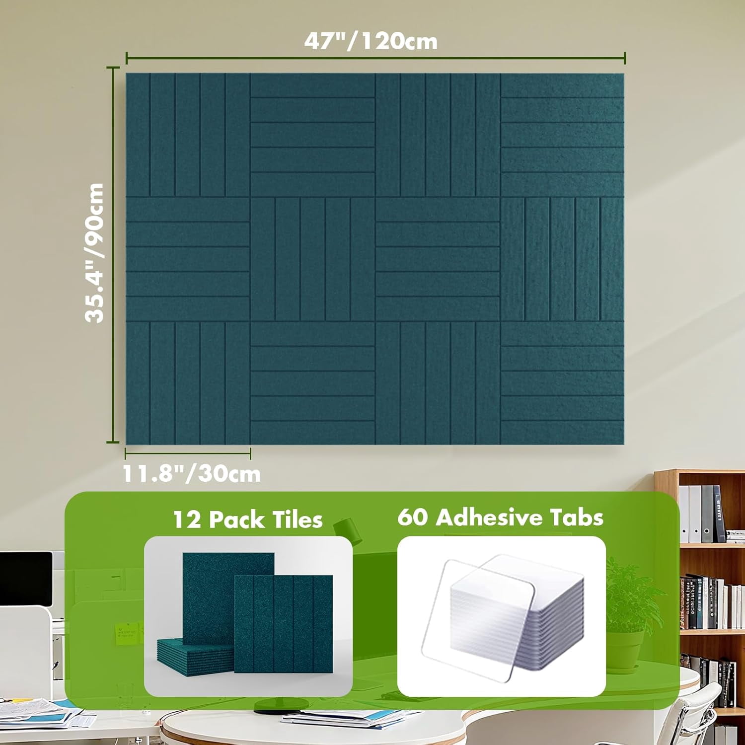 Large Cork Board for Office Decor, 48"x 36" - 1/2” Thick Felt Bulletin Board, 12 Pack Felt Board with Safe Removable Adhesive Tabs, Pin Board Cork Boards for Walls - Dark Blue