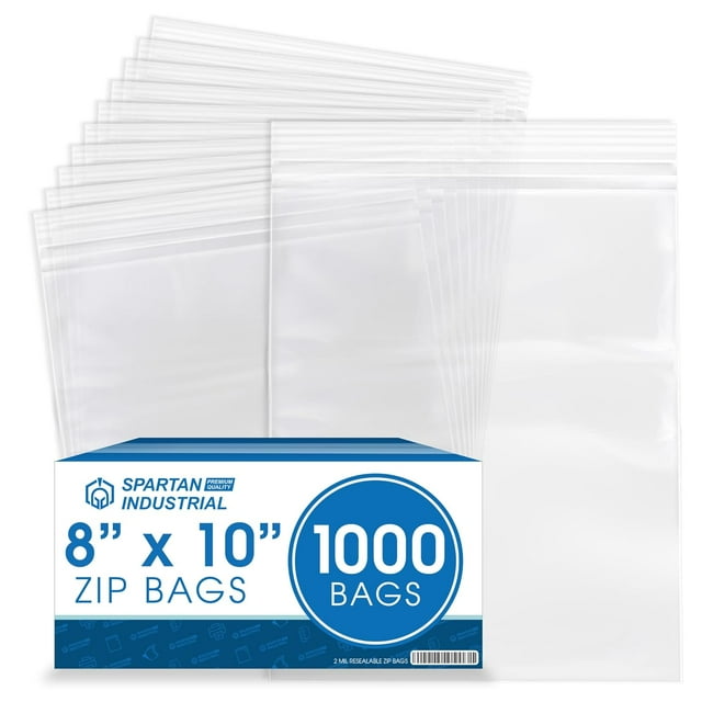 Spartan Industrial - 8\u201d X 10\u201d (1000 Count) Quart Clear Reclosable Zip Plastic Poly Bags with Resealable Lock Seal Zipper - 2 Mil
