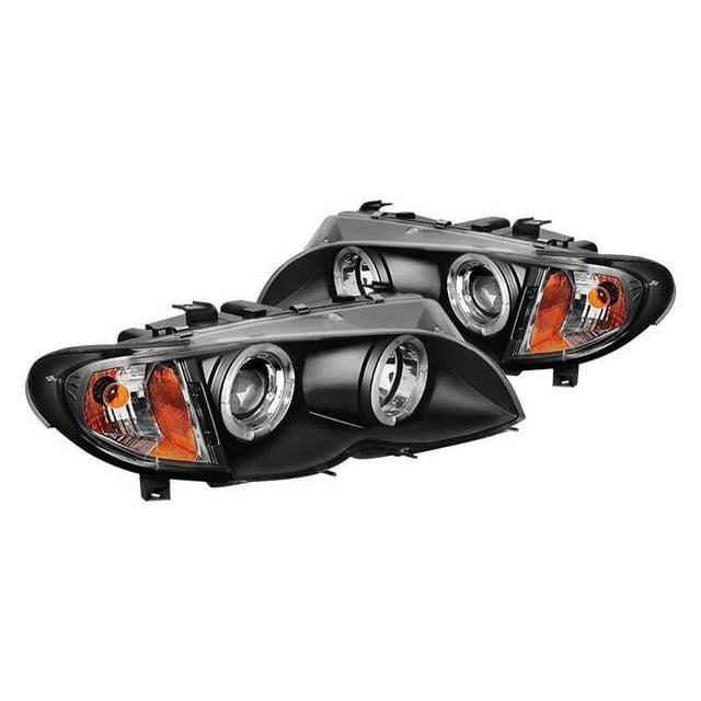 Black 4 Door Projector Headlights LED Halogen for 2002-2005 BMW E46 3-Series - Black