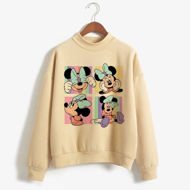 Sudaderas con capucha navideñas de cuello alto, sudadera de dibujos animados Kawaii de Minnie, Sudadera con capucha de Mickey Mouse de Disney, ropa para niña, sudaderas superiores
