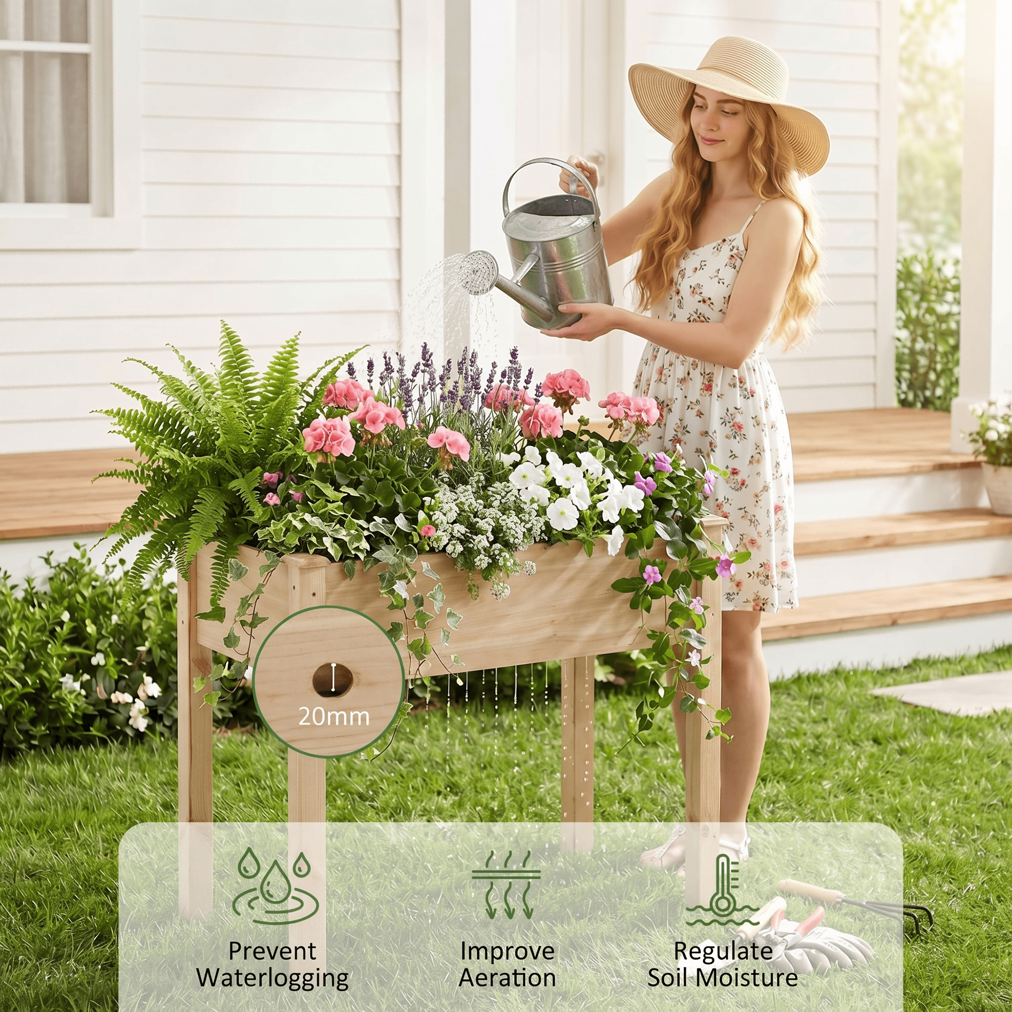 LIFERECORD Wooden Raised Garden Bed with Legs, 34"L X 18"W X 30"H, Elevated Reinforced Large Planter Box for Vegetable Flower Herb Outdoors, Wood