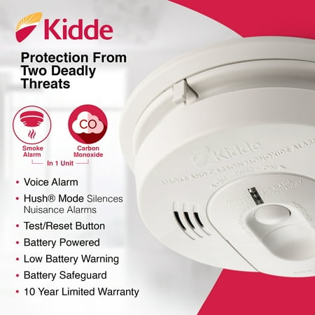 Kidde Battery Operated Smoke & Carbon Monoxide Detector with LED Light & Voice Alert