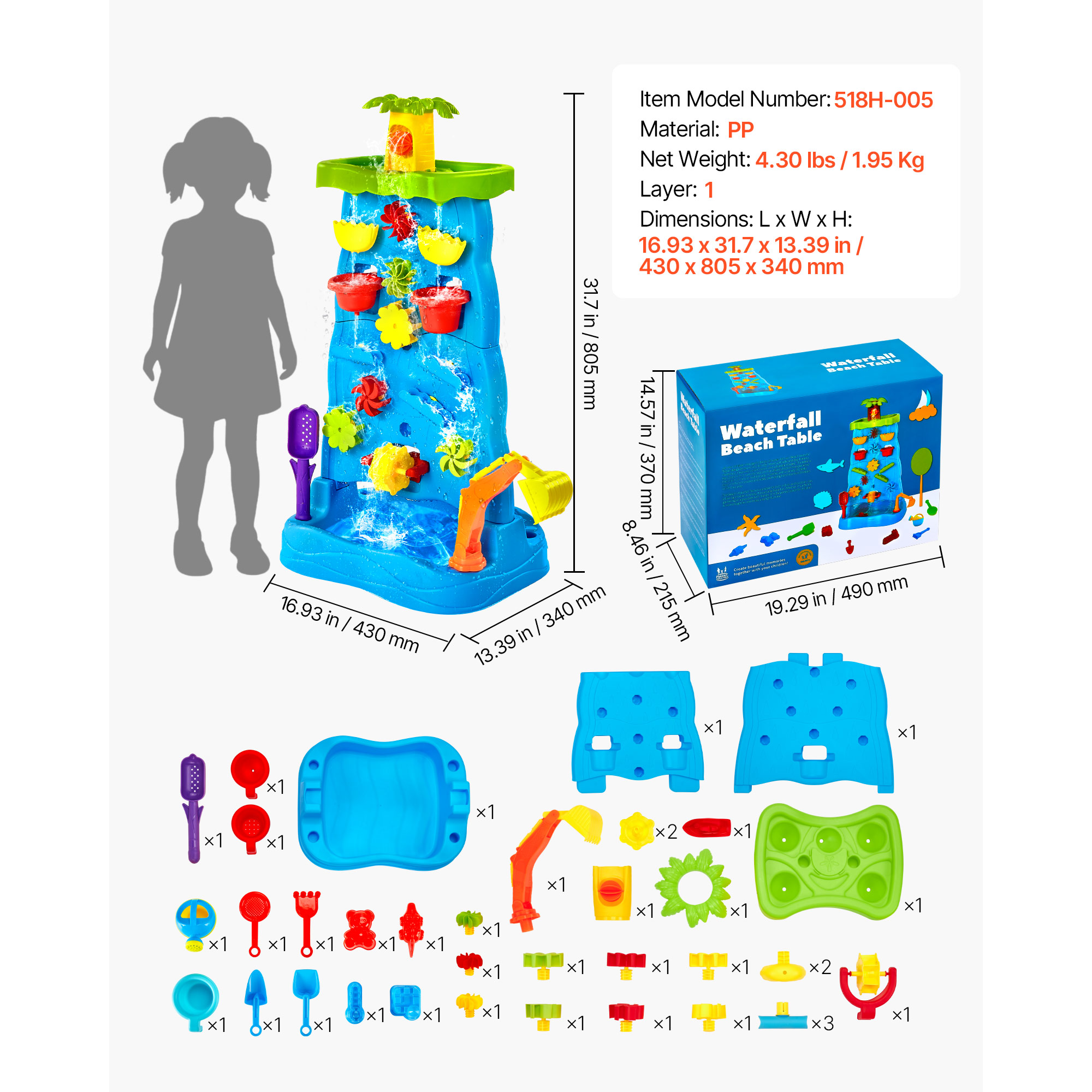 KFFKFF Sand and Water Table for Toddlers, Dual-Sided Kids Activity Playset with 37 Accessories, Sensory Table for Outdoor Summer Fun, Ideal for Boys and Girls Ages 3 and Up