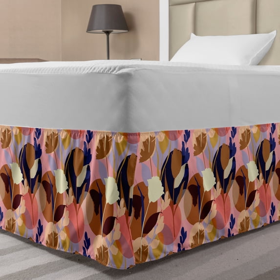 Floral Bed Skirt, Colorful Summer Gardening Theme with Composition of Different Species of Flowers, Elastic Bedskirt Dust Ruffle Wrap Around for Bedding Decor, 4 Sizes, Multicolor, by Ambesonne