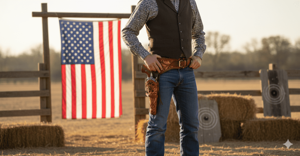 TJAYZ Western Drop Loop Leather Gun Belt and Holster, Right Hand, 44/45 Caliber, HARVEST 48"