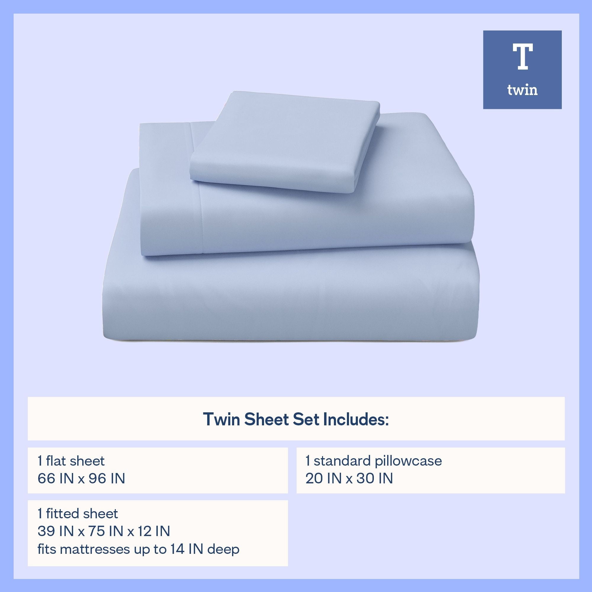 Mainstays Kids Microfiber Bed Sheet Set, Twin, Light Blue, 3 Pieces