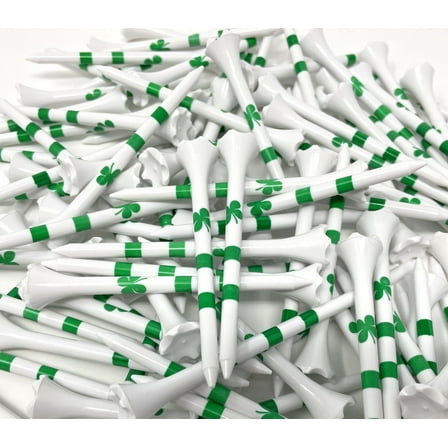 NorthPointe Four Leaf Clover/Shamrock 3 ¼” Plastic Golf Tees White with Green 100 Tees in Bulk