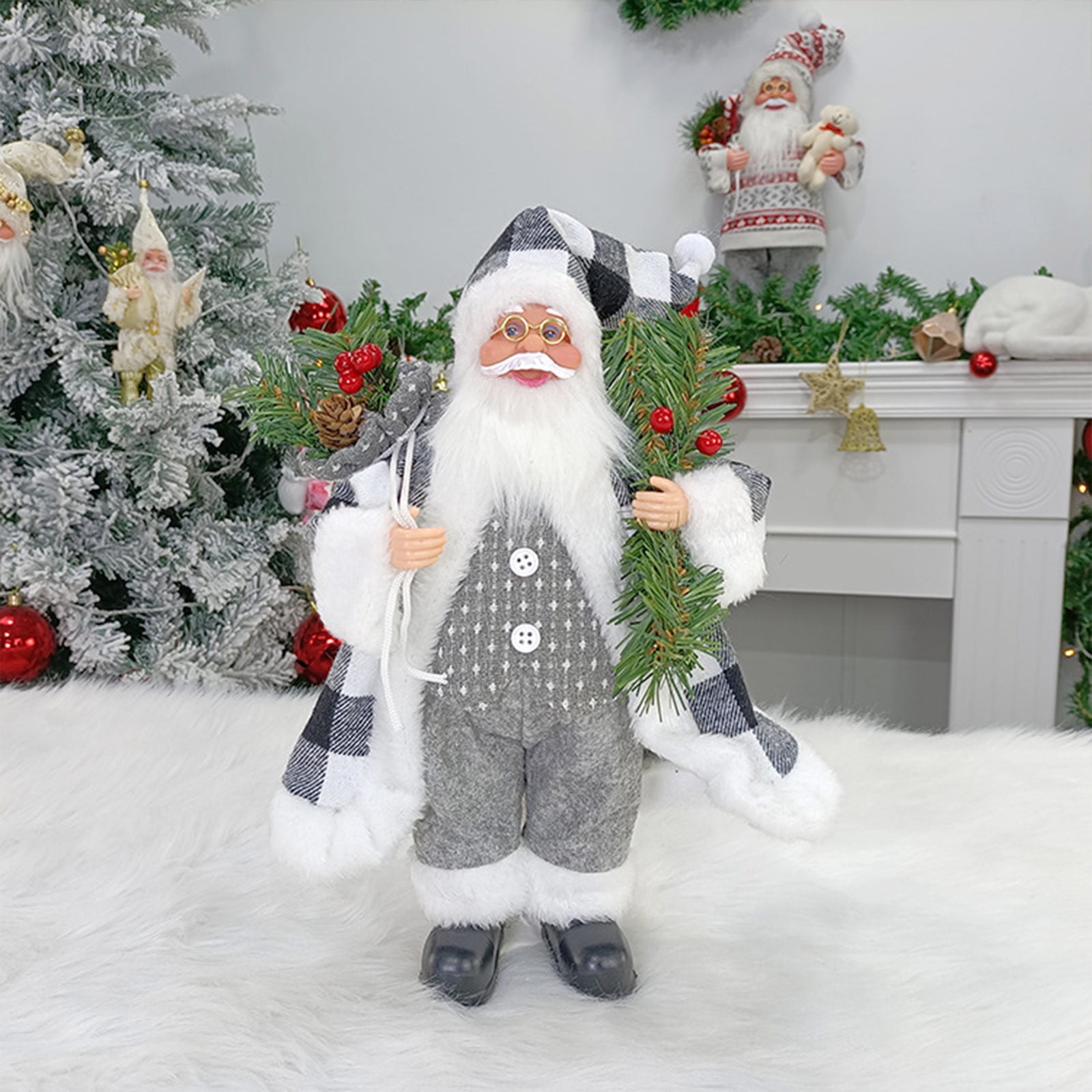 12in Santa Claus Figures knitted Coat, Standing Santa Claus Dolls Christmas Figurine Collection for Desktop Decor Christmas Scene Xmas Gift