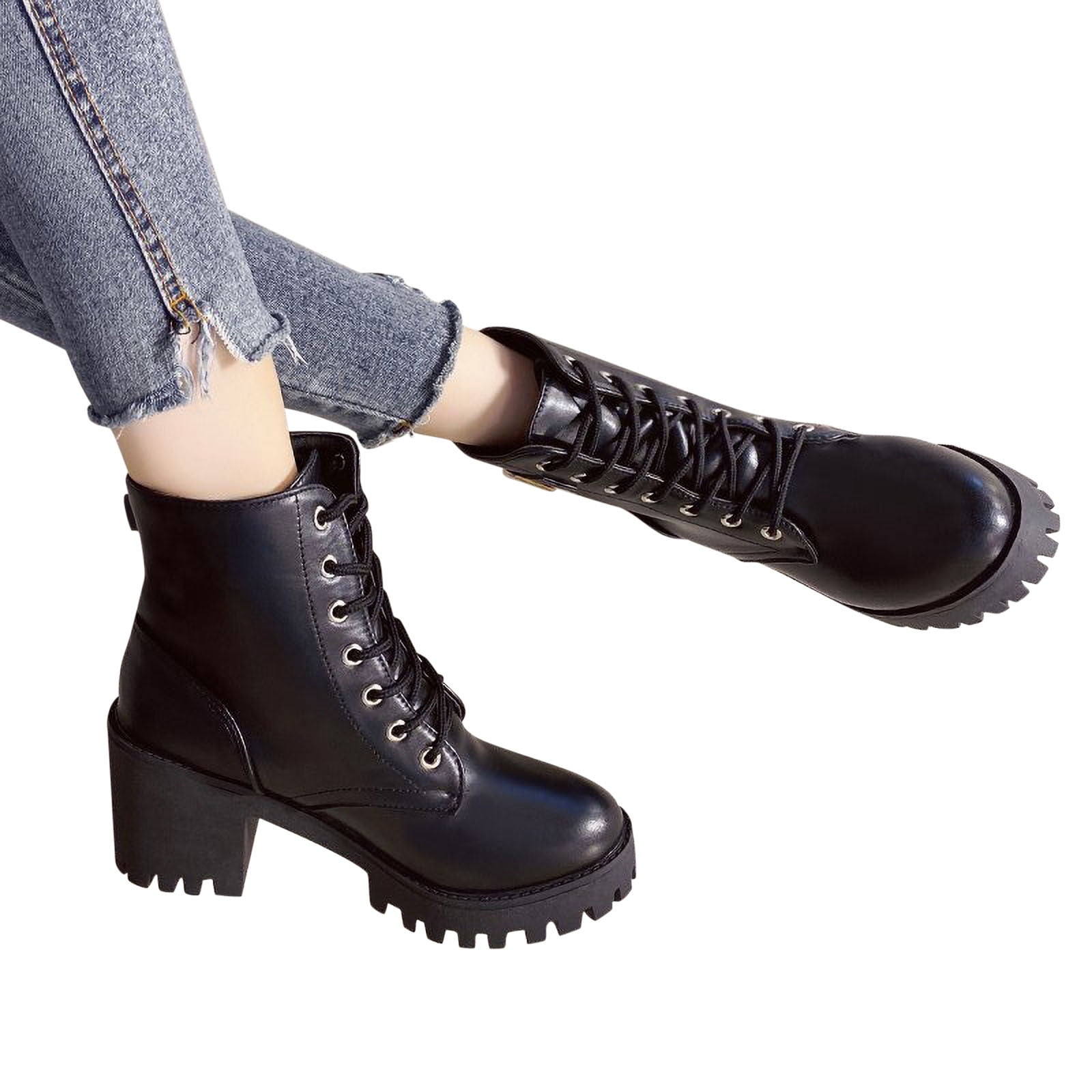 New Women's Lace Up Combat Ankle Booties Boot Chunky High