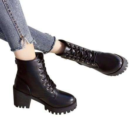 

Bnwani Men s Shoes Clearence Low Heel Boots Lace-Up Thick Ankle-High Black Boots 35-40