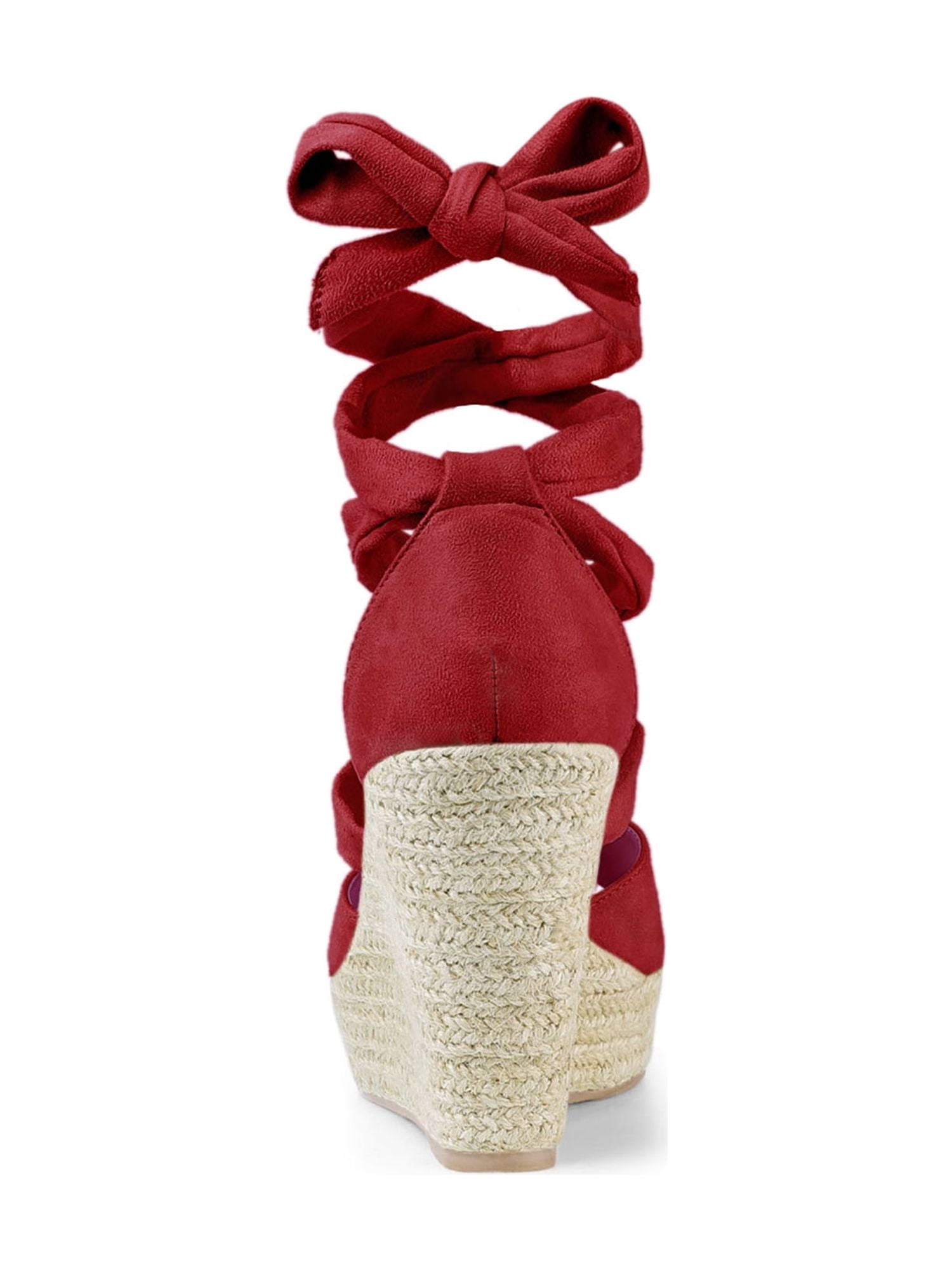 DARING DIVA Women's Lace Up Espadrilles Platform Wedges Sandals Red 7.5