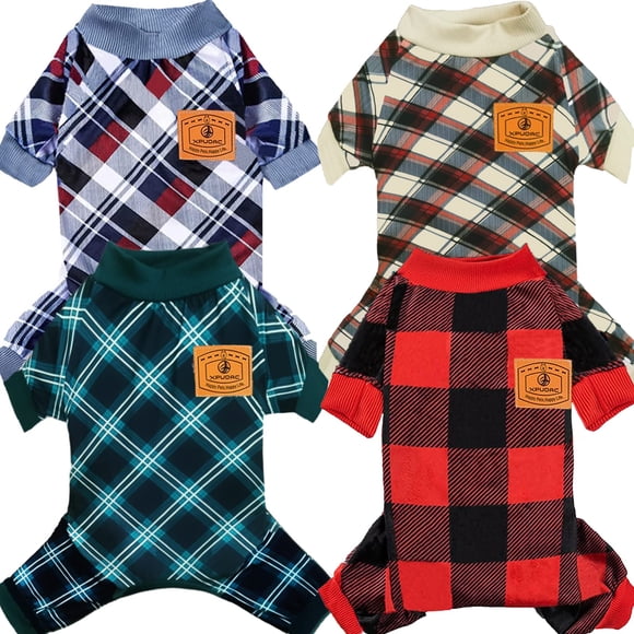 Pijama para perros XPUDAC de terciopelo a cuadros para perros y gatos pequeños (paquete de 4)