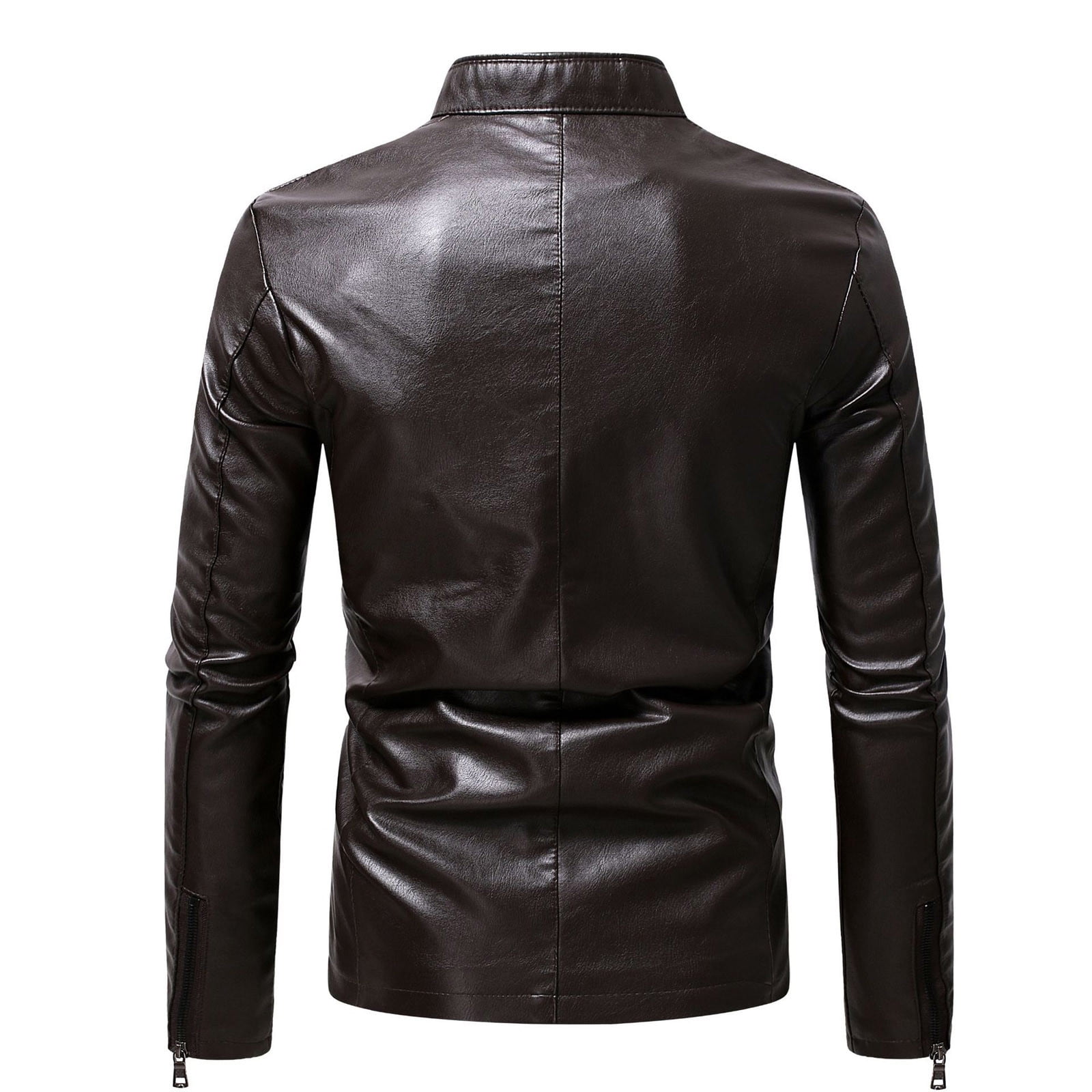 tklpehg Mens Jackets Warm Thick Leather Jacket Zipper Stand-up Collar Vintage Jacket Comfy Loose Long Sleeve Retro Casual Winter Warm Jacket Outerwear (Coffee,XL)