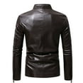 thumbnail image 4 of IROINNID Men's Long Sleeve Faux Leather Stand Collar Short Jacket Solid Color Comfy Warm Fit Thick Leather Long Jacket Pocket Fit Top Coat, 4 of 5