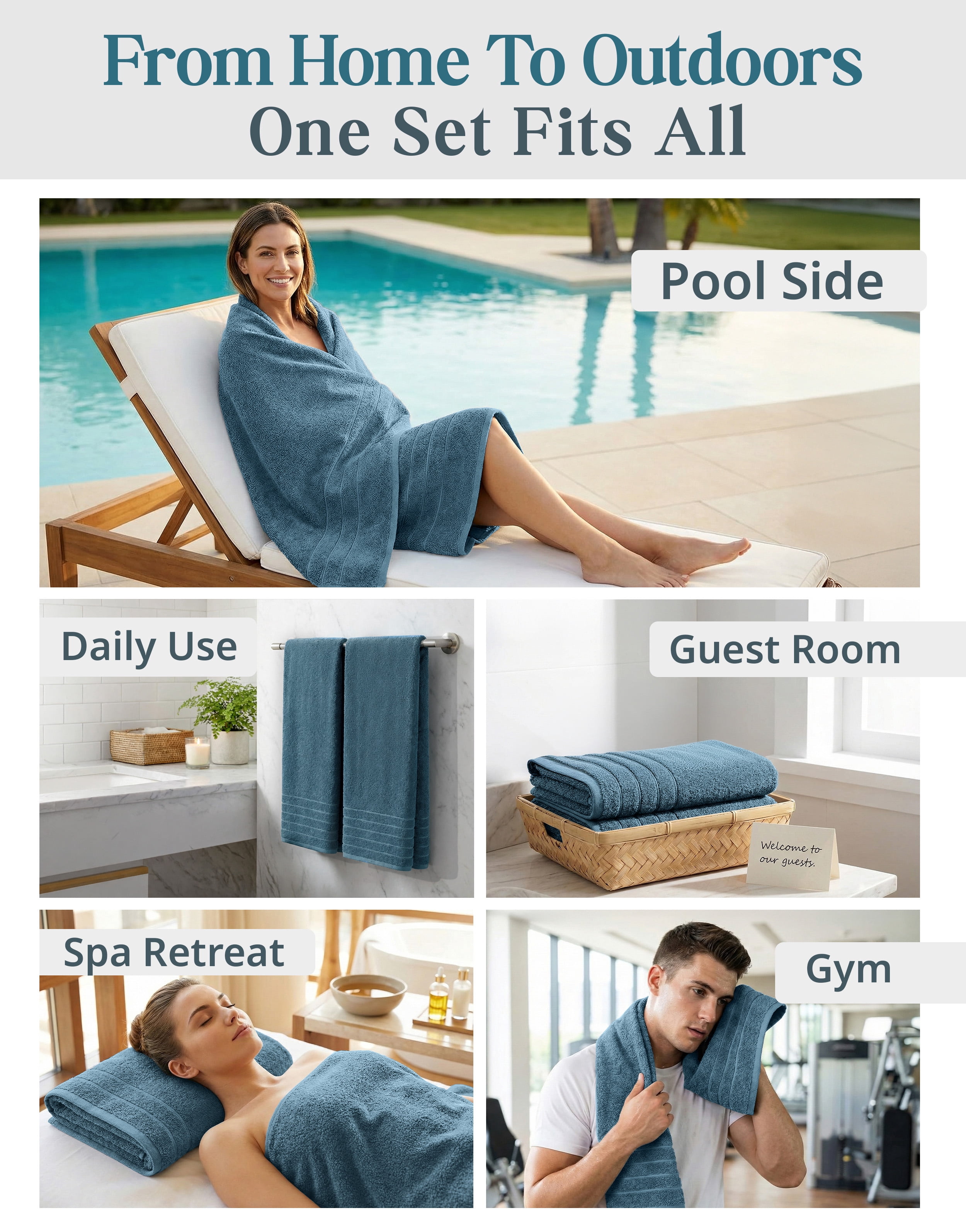 Casa Platino 4-Pack Large Bath Towels for Bathroom – Soft, Highly Absorbent & Quick-Dry, Ring Spun Cotton Towels for Home & Spa - Steel Blue