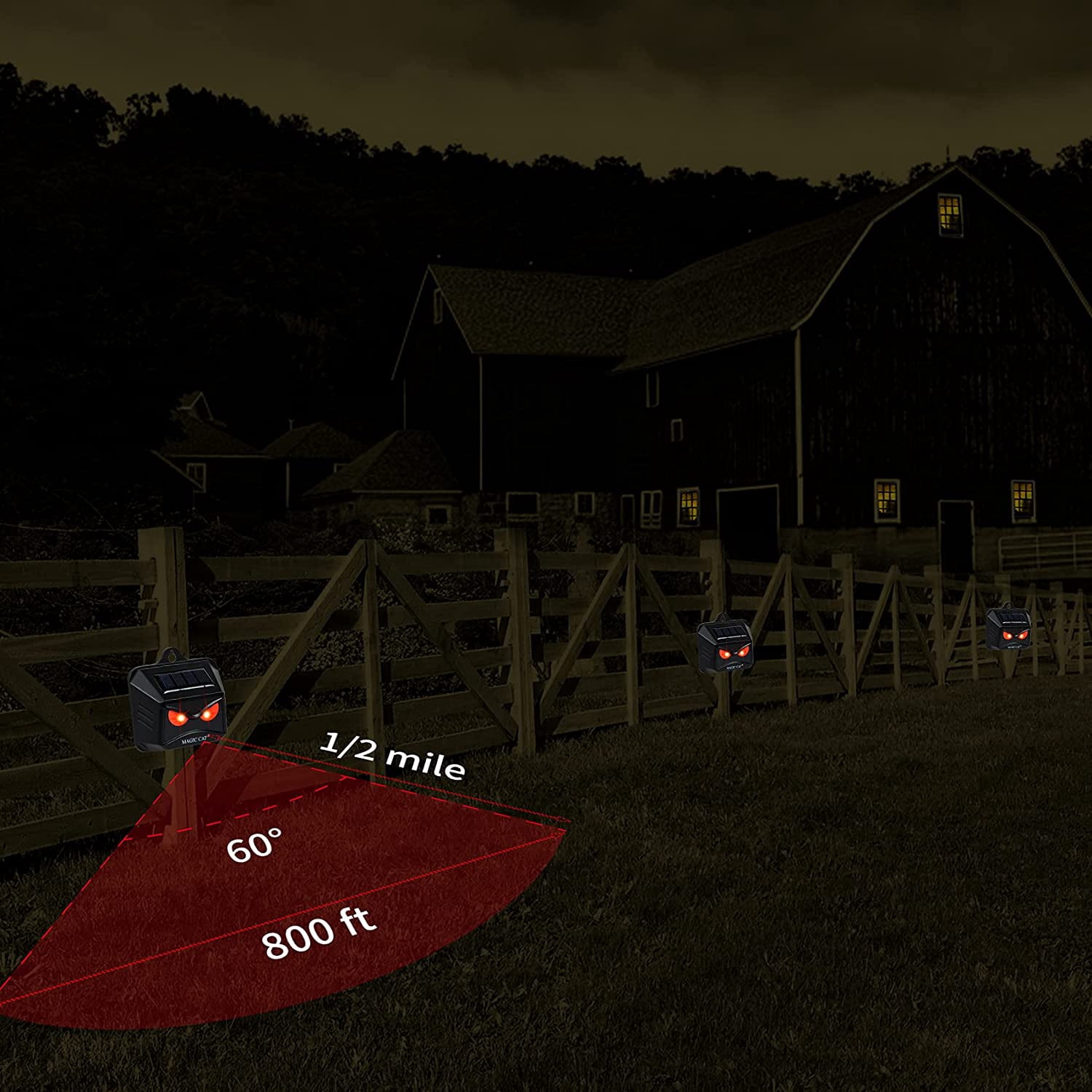 Solar Animal Repeller with Red LED Lights, Outdoor Night Guard, Animal Predator Repeller, for hicken Coop, Garden, Farm 4 PACK