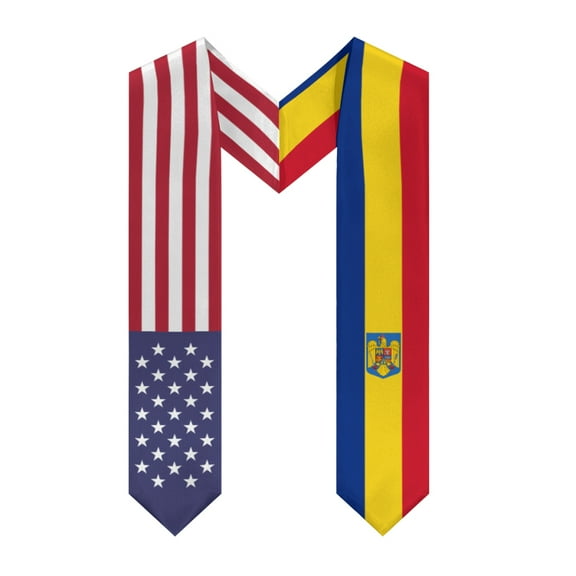 More design Graduation shawl Romania Flag & United States Flag Stole Sash Honor Study Aboard International Students